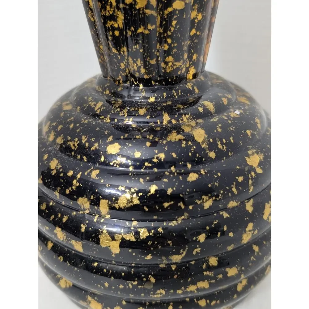 Vintage Cobalt Blue Spatter Speckle Glass Fluted Ribbed Vase